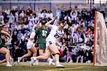 May 18, 2023, Evanston, IL: A game between Northwestern Lacrosse and Loyola University Maryland during the Quarterfinals of the NCAA Women’s Lacrosse Championships at Lanny and Sharon Martin Stadium in Evanston, Illinois Thursday, May 18, 2023. (Photo by Ryan Kuttler/Northwestern Athletics)