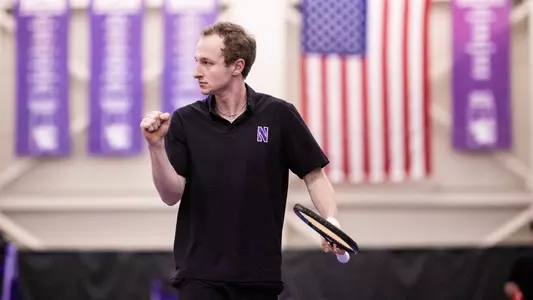 February 4, 2024, Evanston, IL: A match between Northwestern Men’s Tennis and Duke at Combe Tennis Center in Evanston, IL on Sunday, February 4, 2024. (Photo by Ryan Kuttler/Northwestern Athletics)