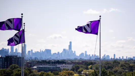 Northwestern Flag over Chicago