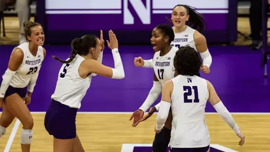 Northwestern vs. Notre Dame Women’s Volleyball home opener at Welsh-Ryan Arena on 09/12/2024 in Evanston, Illinois. John Konstantaras/Northwestern Athletics | http://JohnKonPhoto.com