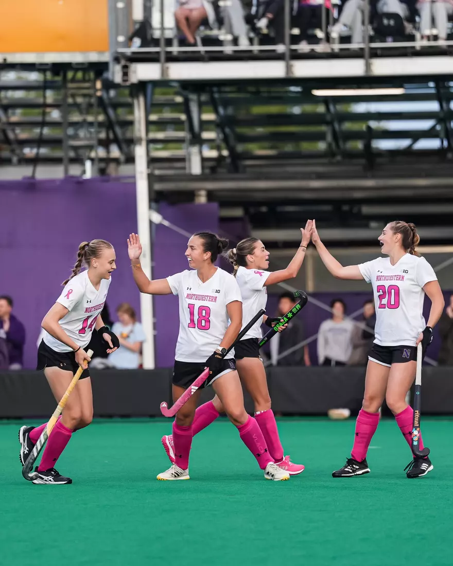 October 10, 2025, Evanston, IL: A match between Northwestern Field Hockey and Penn State on Lakeside Field in Evanston, IL on Friday, October 10, 2025. (Photo by Michelle Nartey/Northwestern Athletics)