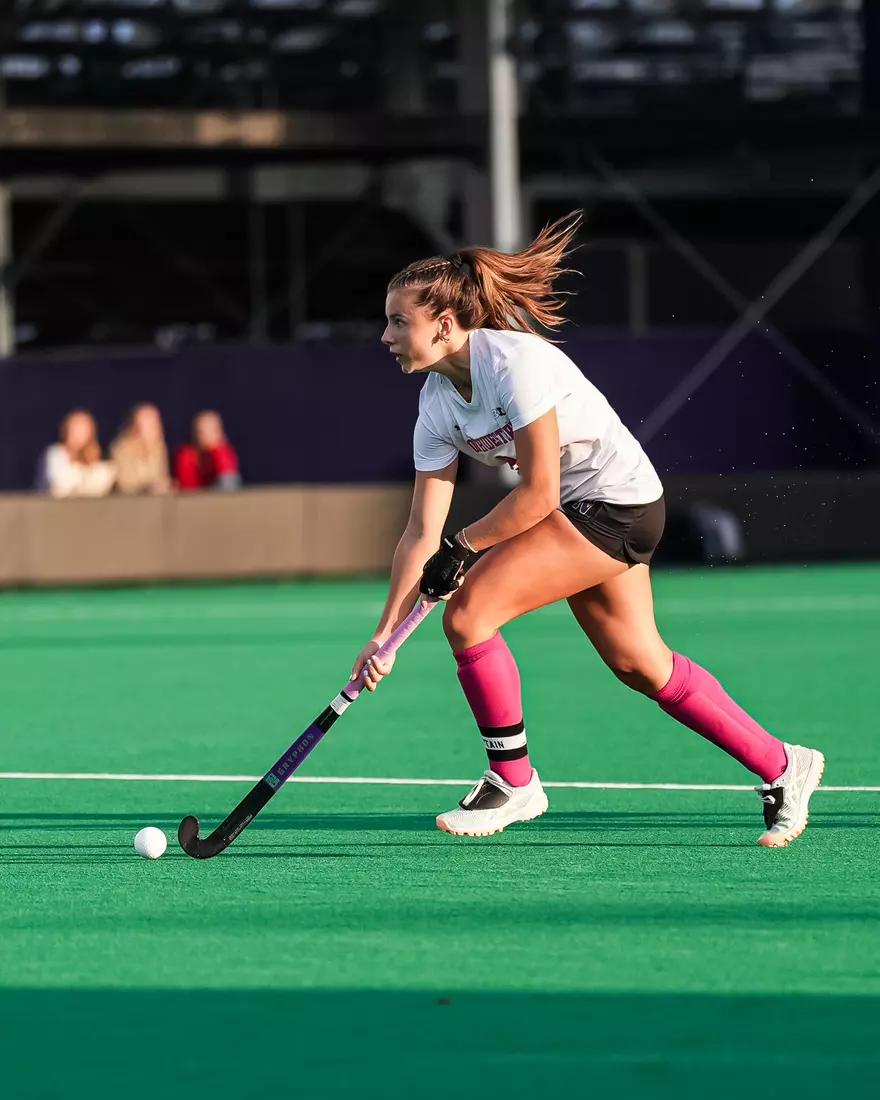 October 10, 2025, Evanston, IL: A match between Northwestern Field Hockey and Penn State on Lakeside Field in Evanston, IL on Friday, October 10, 2025. (Photo by Michelle Nartey/Northwestern Athletics)