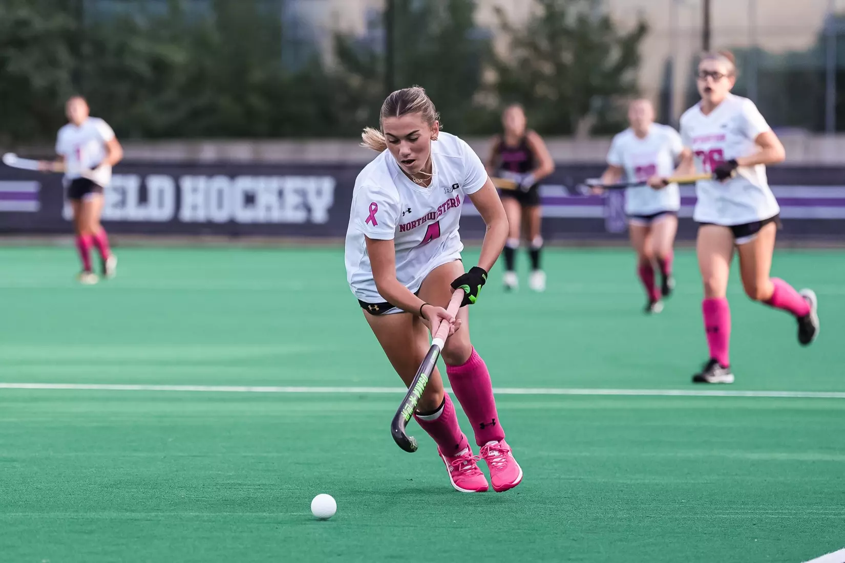 October 10, 2025, Evanston, IL: A match between Northwestern Field Hockey and Penn State on Lakeside Field in Evanston, IL on Friday, October 10, 2025. (Photo by Michelle Nartey/Northwestern Athletics)