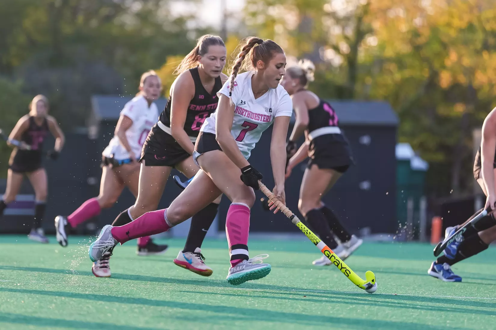 October 10, 2025, Evanston, IL: A match between Northwestern Field Hockey and Penn State on Lakeside Field in Evanston, IL on Friday, October 10, 2025. (Photo by Michelle Nartey/Northwestern Athletics)