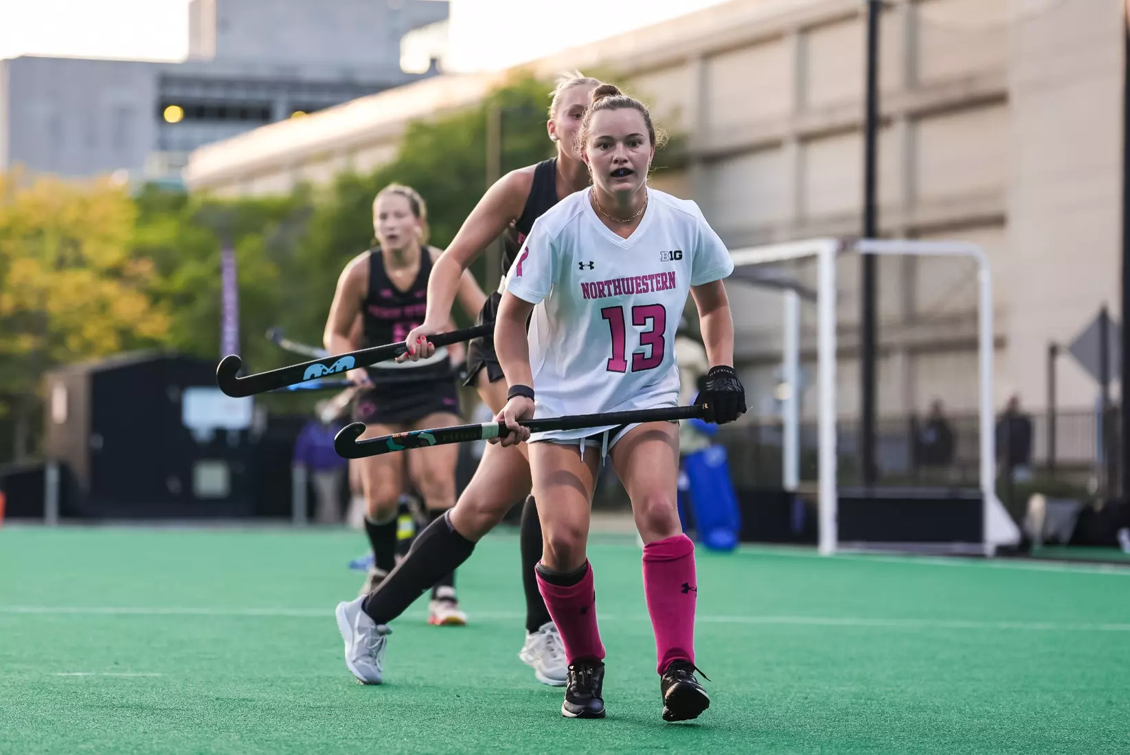 October 10, 2025, Evanston, IL: A match between Northwestern Field Hockey and Penn State on Lakeside Field in Evanston, IL on Friday, October 10, 2025. (Photo by Michelle Nartey/Northwestern Athletics)