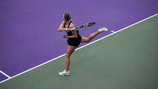 February 9, 2025, Evanston, IL: A match between Northwestern Women’s Tennis and Pepperdine during the 2025 ITA National Indoor Team Championships at Combe Tennis Center in Evanston, IL on Sunday, February 9, 2025. (Photo by Colleen Charcut/Northwestern Athletics)