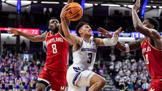 January 16, 2025, Evanston, IL: A game between Northwestern Men’s Basketball and Maryland at Welsh-Ryan Arena in Evanston, IL on Thursday, January 16, 2025. (Photo by Ryan Kuttler/Northwestern Athletics)