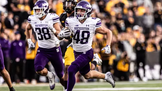 October 26, 2024, Iowa City, IA: A game between Northwestern Football and Iowa at Kinnick Stadium in Iowa City, IA on Saturday, October 26, 2024. (Photo by Griffin Quinn/Northwestern Athletics)