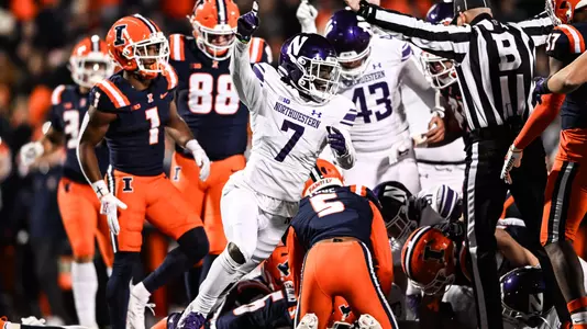 November 25, 2023, Champaign, IL: A game between Northwestern Football and Illinois at University of Illinois Memorial Stadium in Champaign, IL on Saturday, November 25, 2023. (Photo by Ryan Kuttler/Northwestern Athletics)