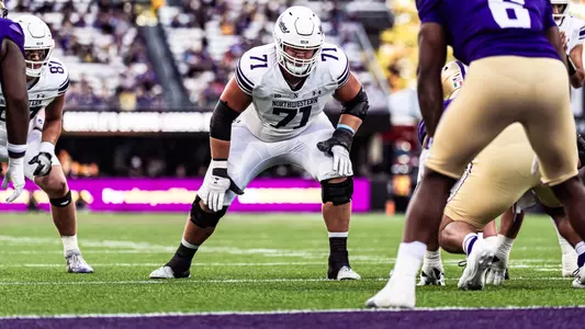 September 21, 2024, Seattle, WA: A game between Northwestern Football and Washington at Husky Stadium in Seattle, WA on Saturday, September 21, 2024. (Photo by Ryan Kuttler/Northwestern Athletics)