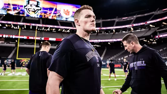December 22, 2023, Las Vegas, NV: Northwestern Football walkthrough at Allegiant Stadium before the SRS Las Vegas Bowl in Las Vegas, NV on Friday, December 22, 2023. (Photo by Ryan Kuttler/Northwestern Athletics)