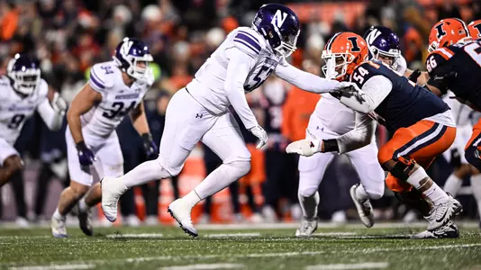 November 25, 2023, Champaign, IL: A game between Northwestern Football and Illinois at University of Illinois Memorial Stadium in Champaign, IL on Saturday, November 25, 2023. (Photo by Ryan Kuttler/Northwestern Athletics)