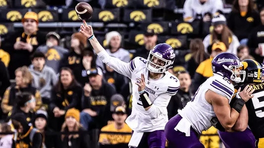 October 26, 2024, Iowa City, IA: A game between Northwestern Football and Iowa at Kinnick Stadium in Iowa City, IA on Saturday, October 26, 2024. (Photo by Griffin Quinn/Northwestern Athletics)