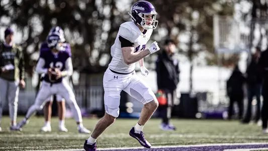 April 3, 2025, Evanston, IL: Members of the Northwestern Football team practice at Northwestern Medicine Field at Martin Stadium in Evanston, IL on Thursday, April 3, 2025. (Photo by Griffin Quinn/Northwestern Athletics)