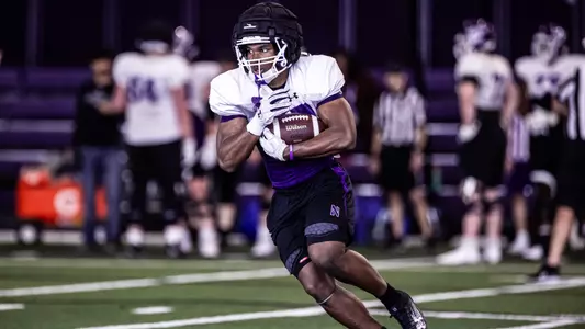April 8, 2025, Evanston, IL: Members of the Northwestern Football team practice at Wilson Field at Ryan Fieldhouse in Evanston, IL on Tuesday, April 8, 2025. (Photo by Griffin Quinn/Northwestern Athletics)