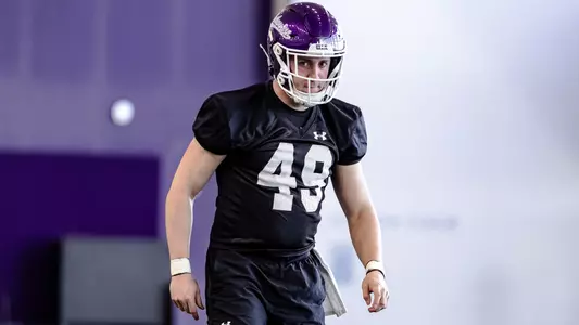 March 6, 2025, Evanston, IL: Members of the Northwestern Football team practice at Wilson Field at Ryan Fieldhouse in Evanston, IL on Thursday, March 6, 2025. (Photo by Griffin Quinn/Northwestern Athletics)