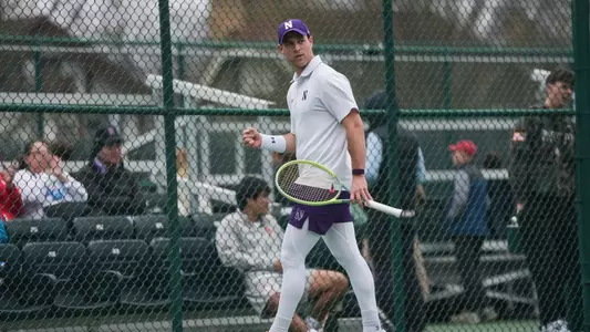 April 13, 2025, Evanston, IL: A match between Northwestern Men’s Tennis and Ohio State at the Vandy Christie Tennis Center in Evanston, IL on Sunday, April 13, 2025. (Photo by Colleen Charchut/Northwestern Athletics)