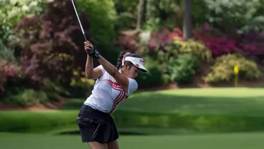 Arianna Lau of Hong Kong, China plays her stroke from the No. 12 tee during a practice round for the Augusta National Women's Amateur at Augusta National Golf Club, Friday, April 04, 2025