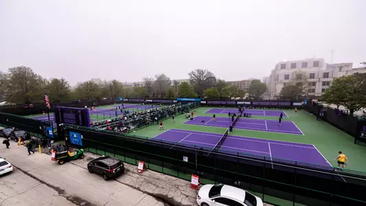 April 25, 2024, Evanston, IL: A match between Northwestern Men’s Tennis and Wisconsin during the first round of the 2024 Big Ten Men’s Tennis Tournament at Vandy Christie Tennis Center in Evanston, IL on Thursday, April 25, 2024. (Photo by Ryan Kuttler/Big Ten Conference)