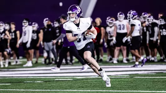 March 4, 2025, Evanston, IL: Members of the Northwestern Football team practice at Wilson Field at Ryan Fieldhouse in Evanston, IL on Tuesday, March 4, 2025. (Photo by Griffin Quinn/Northwestern Athletics)
