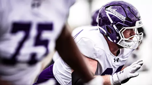 April 17, 2025, Evanston, IL: Members of the Northwestern Football team practice at Northwestern Medicine Field at Martin Stadium in Evanston, IL on Thursday, April 17, 2025. (Photo by Griffin Quinn/Northwestern Athletics)