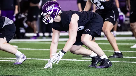 April 1, 2025, Evanston, IL: Members of the Northwestern Football team practice at Wilson Field at Ryan Fieldhouse in Evanston, IL on Tuesday, April 1, 2025. (Photo by Griffin Quinn/Northwestern Athletics)
