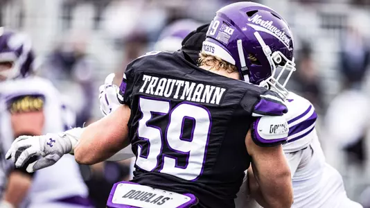 April 19, 2025, Evanston, IL: Members of the Northwestern Football team practice at Northwestern Medicine Field at Martin Stadium in Evanston, IL on Saturday, April 19, 2025. (Photo by Griffin Quinn/Northwestern Athletics)