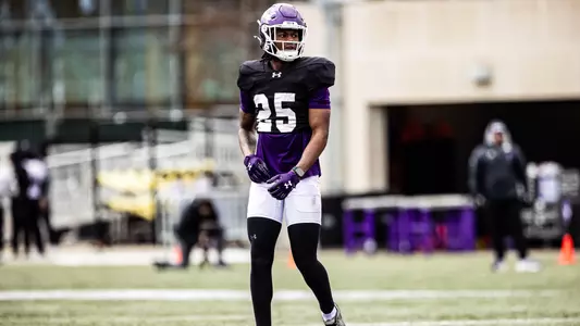 April 15, 2025, Evanston, IL: Members of the Northwestern Football team practice at Northwestern Medicine Field at Martin Stadium in Evanston, IL on Tuesday, April 15, 2025. (Photo by Griffin Quinn/Northwestern Athletics)