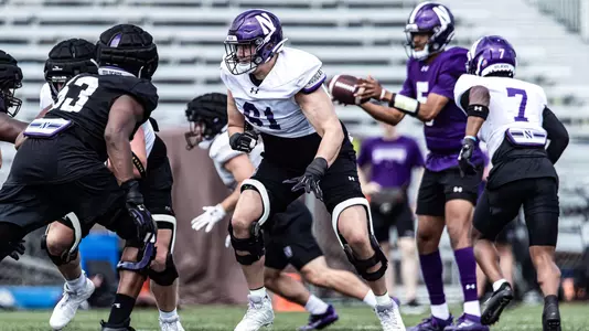 August 12, 2024, Evanston, IL: Northwestern Football practices during Fall Camp at Northwestern Medicine Field at Martin Stadium in Evanston, IL on Monday, August 12, 2024. (Photo by Griffin Quinn/Northwestern Athletics)