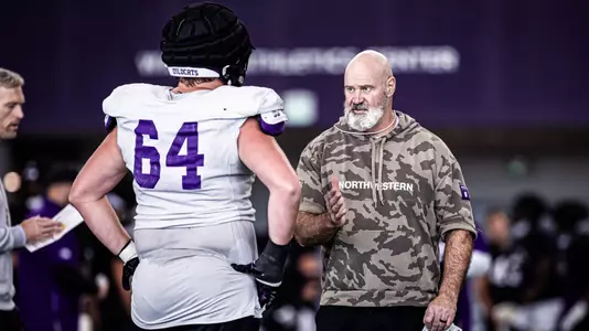 October 23, 2024, Evanston, IL: Northwestern Football practices at Wilson Field at Ryan Fieldhouse in Evanston, IL on Wednesday, October 23, 2024. (Photo by Griffin Quinn/Northwestern Athletics)