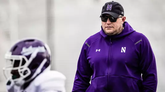 April 17, 2025, Evanston, IL: Members of the Northwestern Football team practice at Northwestern Medicine Field at Martin Stadium in Evanston, IL on Thursday, April 17, 2025. (Photo by Griffin Quinn/Northwestern Athletics)