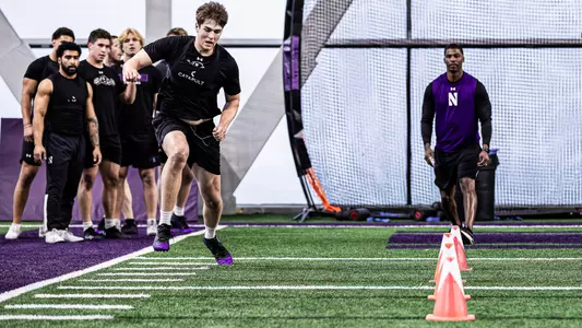 February 20, 2026, Evanston, IL: Members of the Northwestern Football team workout at Wilson Field at Walter Athletics Center in Evanston, IL on Friday, February 20, 2026. (Photo by Griffin Quinn/Northwestern Athletics)