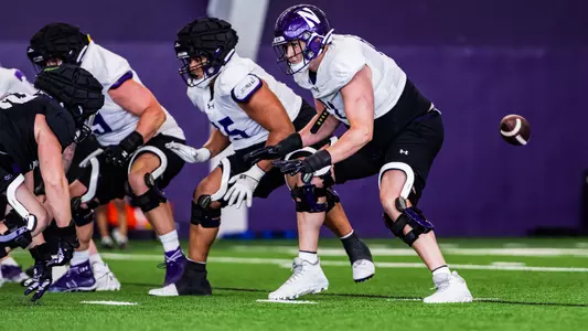 August 3, 2024, Evanston, IL: Northwestern Football practices during Fall Camp at Ryan Fieldhouse in Evanston, IL on Saturday, August 3, 2024. (Photo by Ryan Kuttler/Northwestern Athletics)