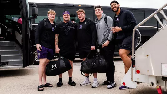 December 22, 2025, Chicago, IL: Northwestern Football travels to Detroit for the 2025 GameAbove Sports Bowl from O’Hare International Airport in Chicago, IL on Monday, December 22, 2025. (Photo by Griffin Quinn/Northwestern Athletics)