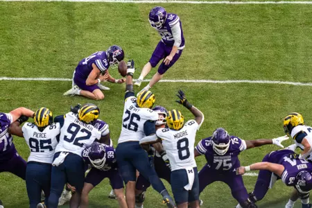 November 15, 2025, Chicago, IL: A game between Northwestern Football and Michigan at Wrigley Field in Chicago, IL on Saturday, November 15, 2025. (Photo by Ryan Kuttler/Northwestern Athletics)