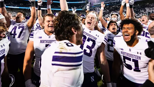 October 11, 2025, University Park, PA: A game between Northwestern Football and Penn State at Beaver Stadium in University Park, PA on Saturday, October 11, 2025. (Photo by Jordan Herald/Northwestern Athletics)