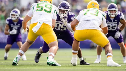 September 13, 2025, Evanston, IL: A game between Northwestern Football and Oregon at Northwestern Medicine Field at Martin Stadium in Evanston, IL on Saturday, September 13, 2025. (Photo by Ryan Kuttler/Northwestern Athletics)