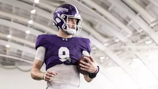 March 15, 2025, Evanston, IL: Members of the Northwestern Football team practice at Wilson Field at Ryan Fieldhouse in Evanston, IL on Saturday, March 15, 2025. (Photo by Griffin Quinn/Northwestern Athletics)
