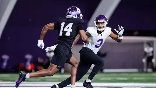 March 7, 2026, Evanston, IL: Northwestern Football practices at Wilson Field at Ryan Fieldhouse in Evanston, IL on Saturday, March 7, 2026. (Photo by Griffin Quinn/Northwestern Athletics)