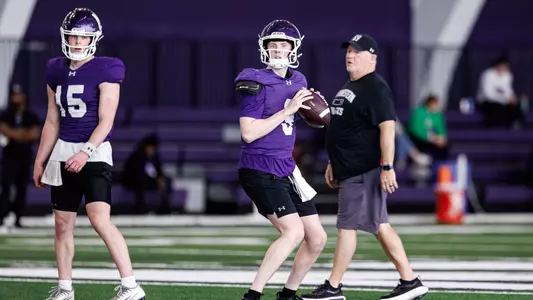 March 14, 2026, Evanston, IL: Members of the Northwestern Football team practice at Wilson Field at Ryan Fieldhouse in Evanston, IL on Saturday, March 14, 2026. (Photo by Griffin Quinn/Northwestern Athletics)
