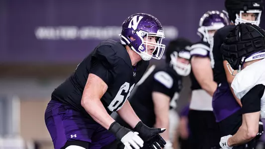 March 14, 2026, Evanston, IL: Members of the Northwestern Football team practice at Wilson Field at Ryan Fieldhouse in Evanston, IL on Saturday, March 14, 2026. (Photo by Griffin Quinn/Northwestern Athletics)