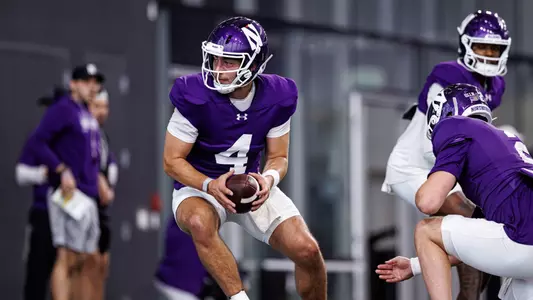 April 2, 2026, Evanston, IL: Northwestern Football practices at Wilson Field at Ryan Fieldhouse in Evanston, IL on Thursday, April 2, 2026. (Photo by Griffin Quinn/Northwestern Athletics)