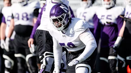 April 7, 2026, Evanston, IL: Northwestern Football practices at Northwestern Medicine Field at Martin Stadium in Evanston, IL on Tuesday, April 7, 2026. (Photo by Griffin Quinn/Northwestern Athletics)