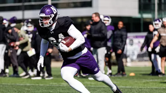 April 7, 2026, Evanston, IL: Northwestern Football practices at Northwestern Medicine Field at Martin Stadium in Evanston, IL on Tuesday, April 7, 2026. (Photo by Griffin Quinn/Northwestern Athletics)