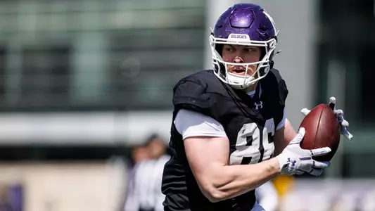 April 11, 2026, Evanston, IL: Northwestern Football practices at Northwestern Medicine Field at Martin Stadium in Evanston, IL on Saturday, April 11, 2026. (Photo by Griffin Quinn/Northwestern Athletics)