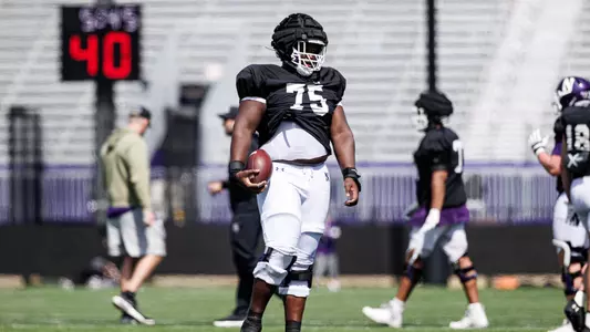 April 11, 2026, Evanston, IL: Northwestern Football practices at Northwestern Medicine Field at Martin Stadium in Evanston, IL on Saturday, April 11, 2026. (Photo by Griffin Quinn/Northwestern Athletics)