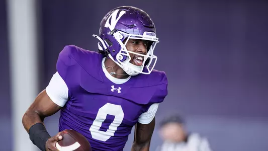 April 14, 2026, Evanston, IL: Northwestern Football practices at Wilson Field at Ryan Fieldhouse in Evanston, IL on Tuesday, April 14, 2026. (Photo by Griffin Quinn/Northwestern Athletics)