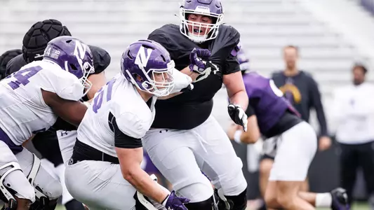 April 16, 2026, Evanston, IL: Northwestern Football practices at Northwestern Medicine Field at Martin Stadium in Evanston, IL on Thursday, April 16, 2026. (Photo by Griffin Quinn/Northwestern Athletics)