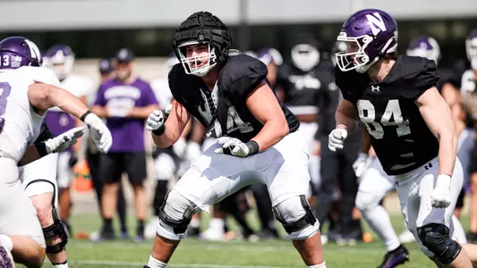 April 18, 2026, Evanston, IL: Northwestern Football practices at Northwestern Medicine Field at Martin Stadium in Evanston, IL on Saturday, April 18, 2026. (Photo by Griffin Quinn/Northwestern Athletics)