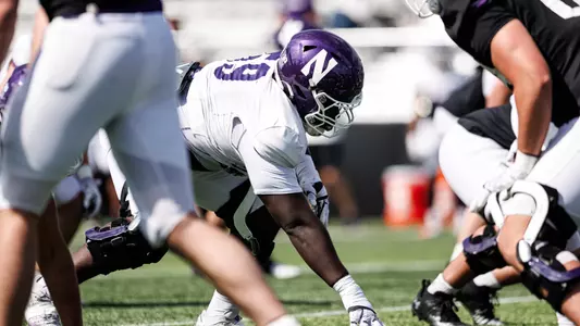 April 18, 2026, Evanston, IL: Northwestern Football practices at Northwestern Medicine Field at Martin Stadium in Evanston, IL on Saturday, April 18, 2026. (Photo by Griffin Quinn/Northwestern Athletics)